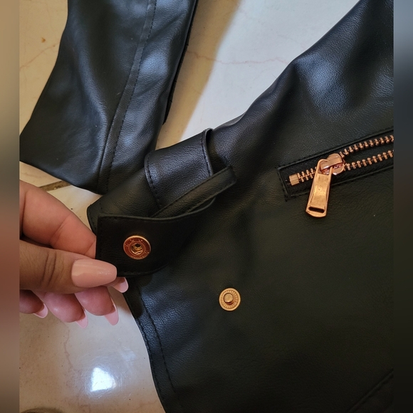 Miss London Black Leather Jacket with Copper Details Size M - Picture 4 of 15
